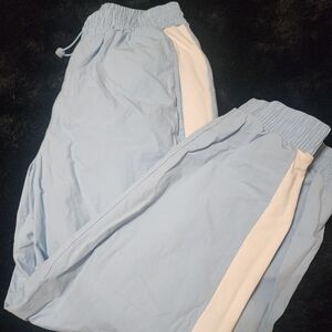 Fabletics Light Blue Pants with White Stripe